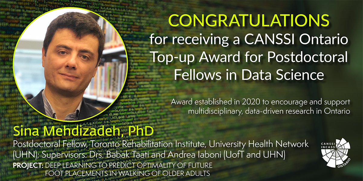 Image of Dr. Sina Mehdizadeh's CANSSI Ontario top-up award announcement